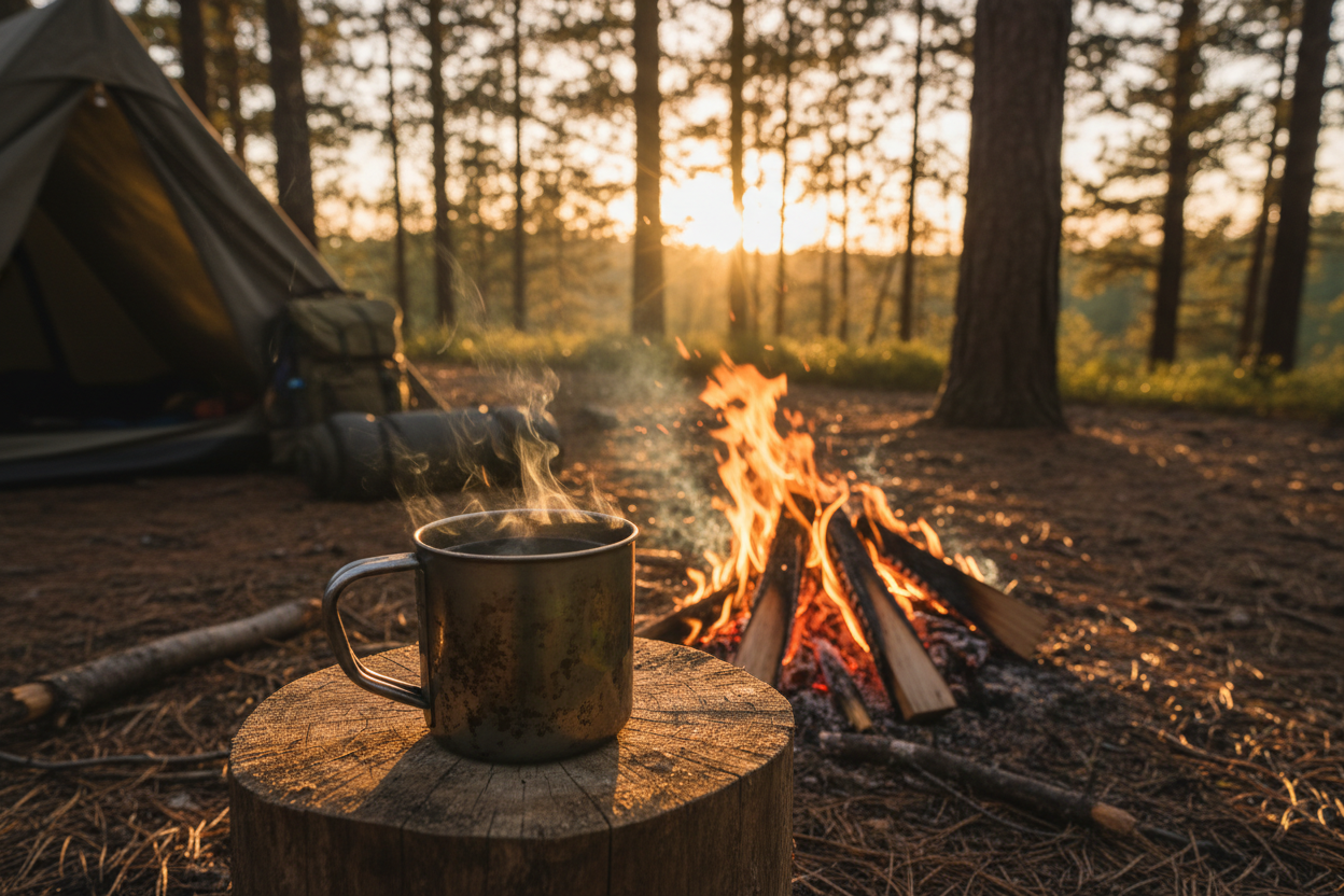 coffee in the wilderness by campfire